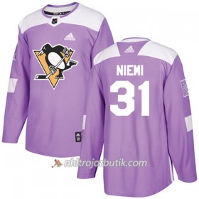 Män Ishockey Pittsburgh Penguins Tröja Antti Niemi 31 Adidas 2017-2018 Lila Fights Cancer Practice Authentic
